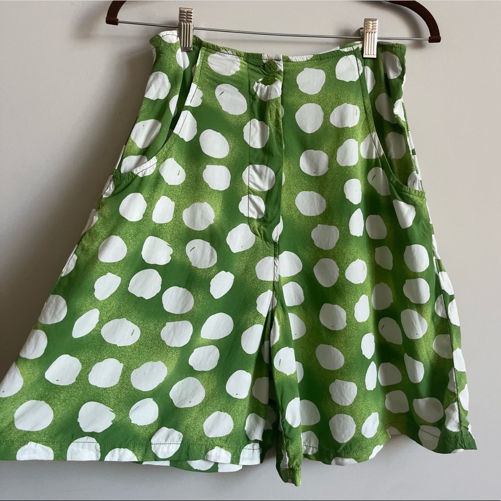 Urban Outfitters WideLegged/High-Waisted Shorts, Green w/ White PolkaDots, Size4